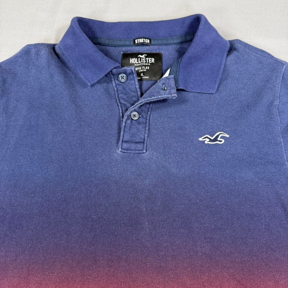 Hollister Epic Flex Polo Shirt Mens XL Blue Pink Ombre Stretch Short Sleeve - Picture 3 of 9